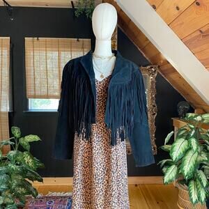 Leather Fringe Jacket Black Vintage